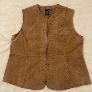 OAKBROOK Tan Embroidered Leather Vest (XL)